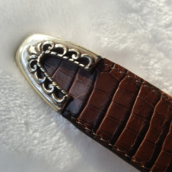 BRIGHTON ♡ Gorgeous Vintage Gold \'n Silver Design w/Charm Brown Leather Belt S main image 5